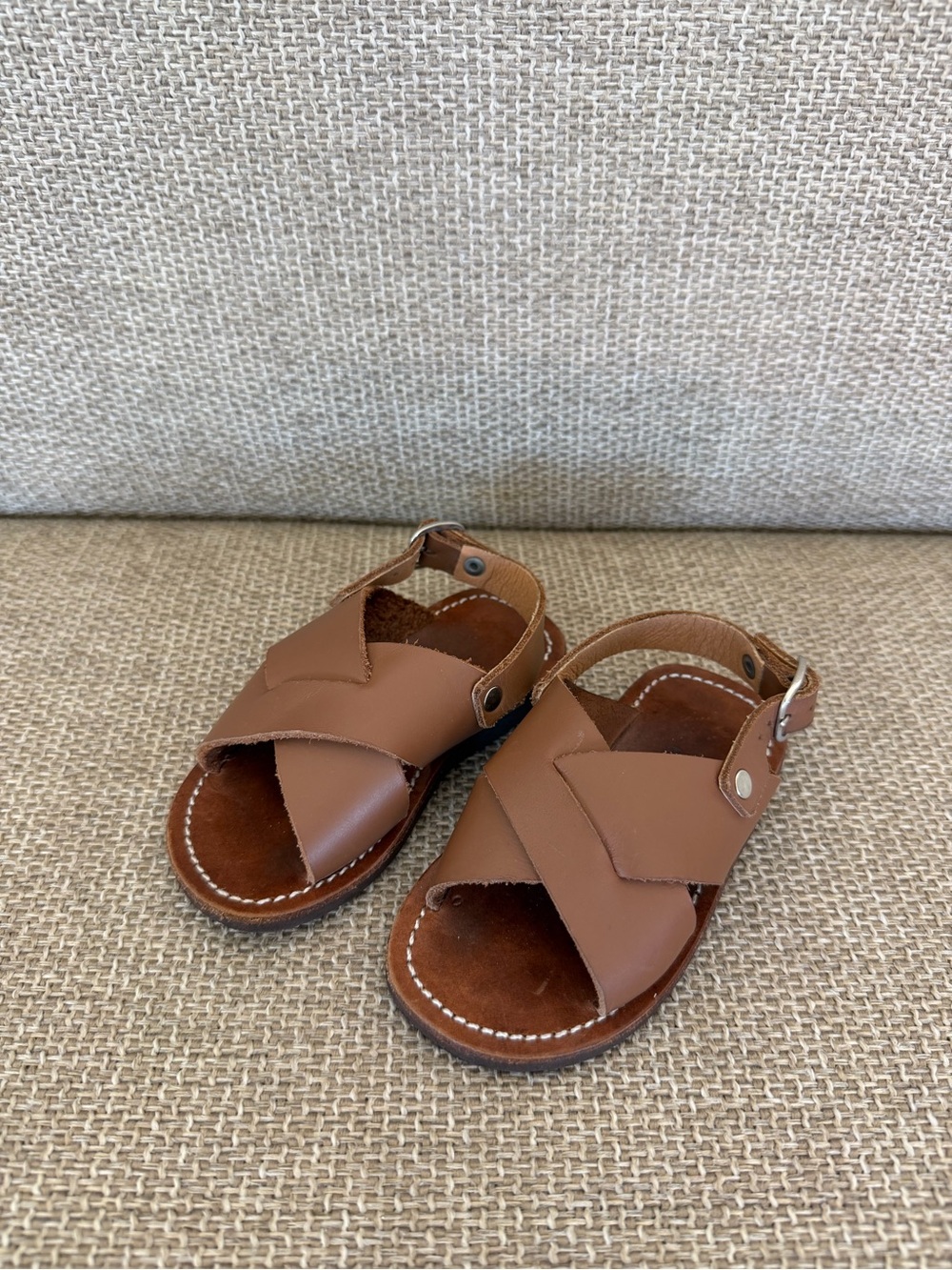Classic Brown Leather Cross-Strap Kids Sandals